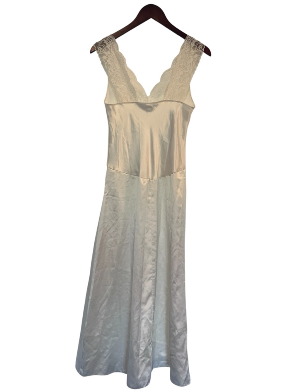 Vintage Ivory Lace-Trim Satin Chemise Slip Nightgown Lingerie Sz 12UK 8US - Picture 2 of 10